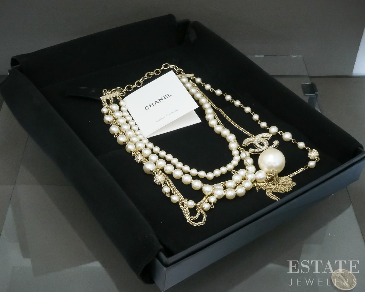 Chanel Signature Look Bijoux Fantaisie Faux Pearl Multi Strand Necklace p31858