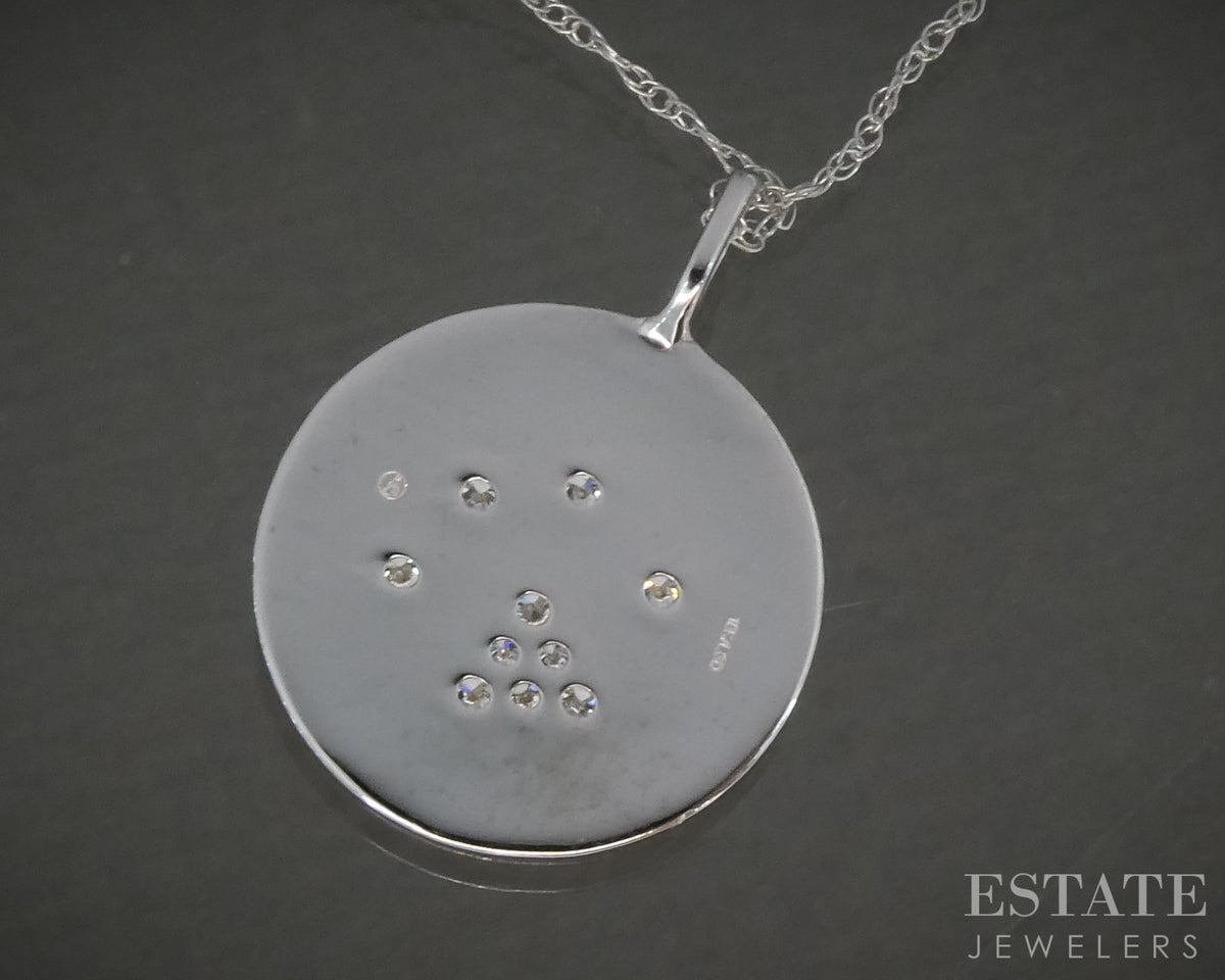 10k White Gold Lab Diamond Dog Pet Paw Print Pendant Necklace p32510