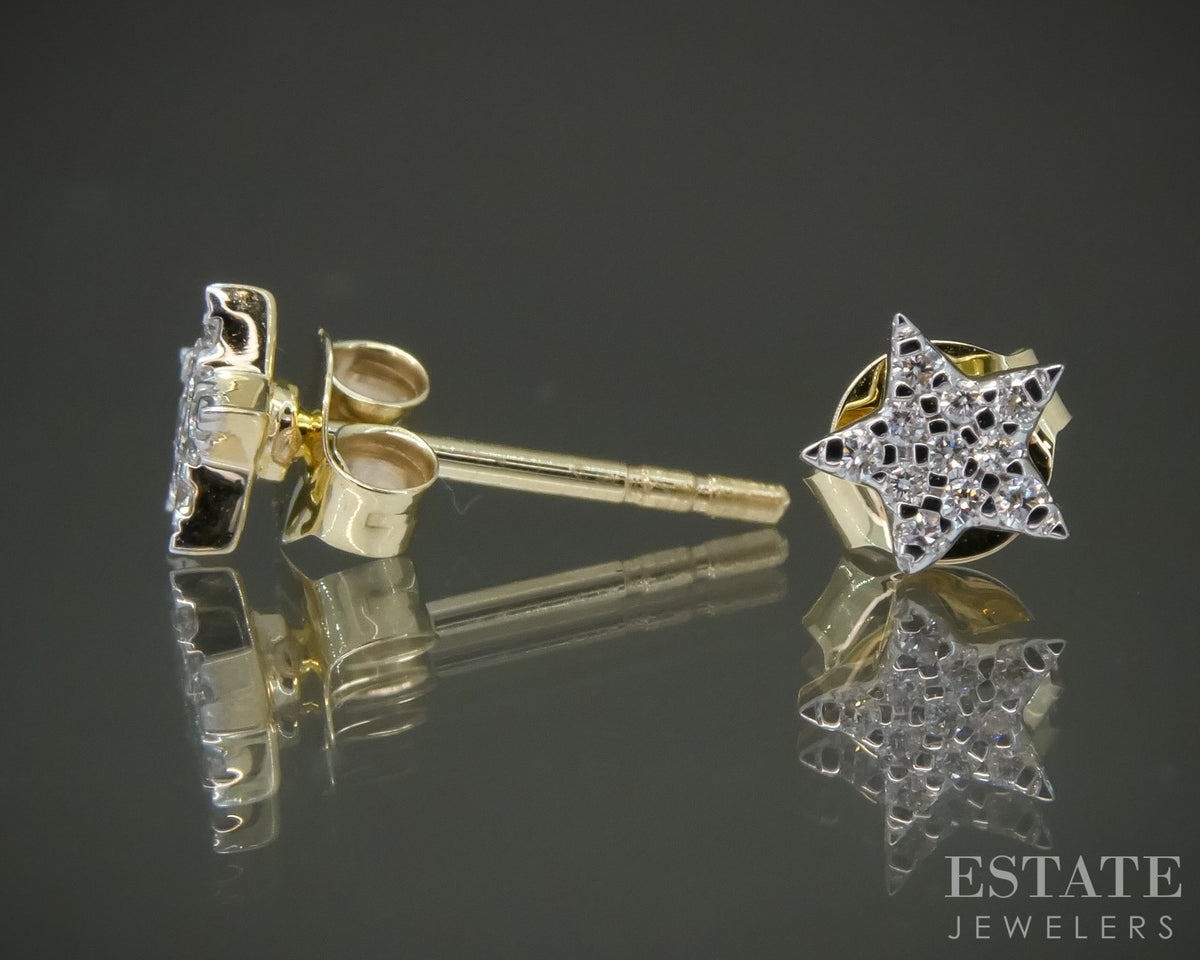 10k Yellow Gold Lab Created .09ctw Diamond Star Stud Earrings p32517