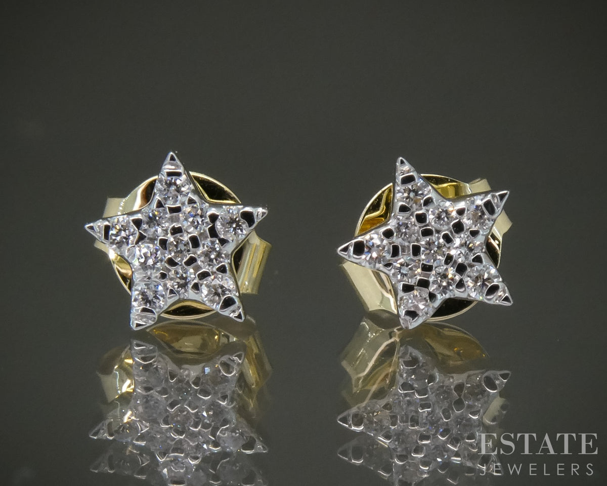 10k Yellow Gold Lab Created .09ctw Diamond Star Stud Earrings p32517
