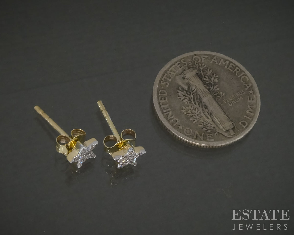 10k Yellow Gold Lab Created .09ctw Diamond Star Stud Earrings p32517