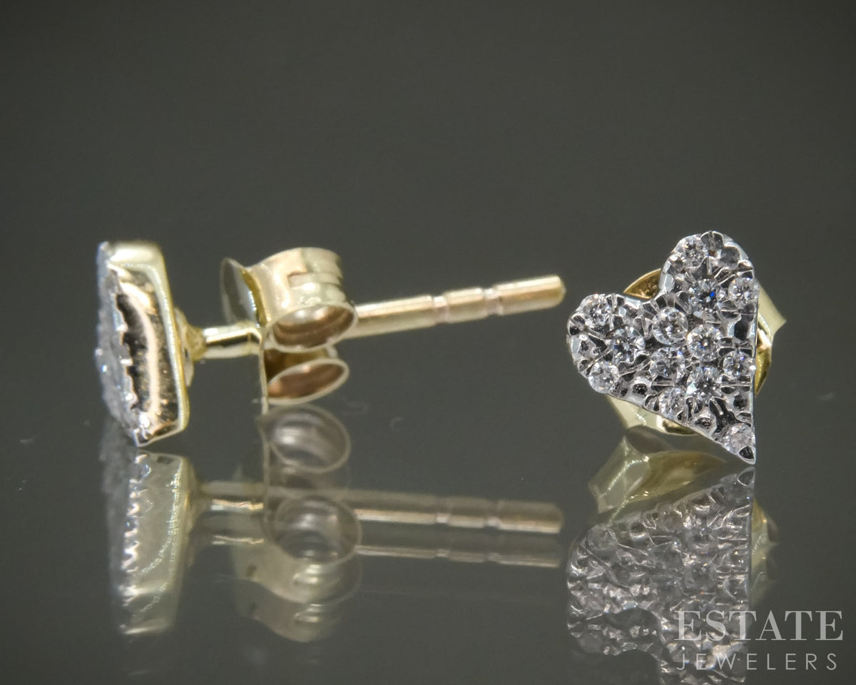 10k Yellow Gold Lab Created .08ctw Diamond Heart Stud Earrings p32515