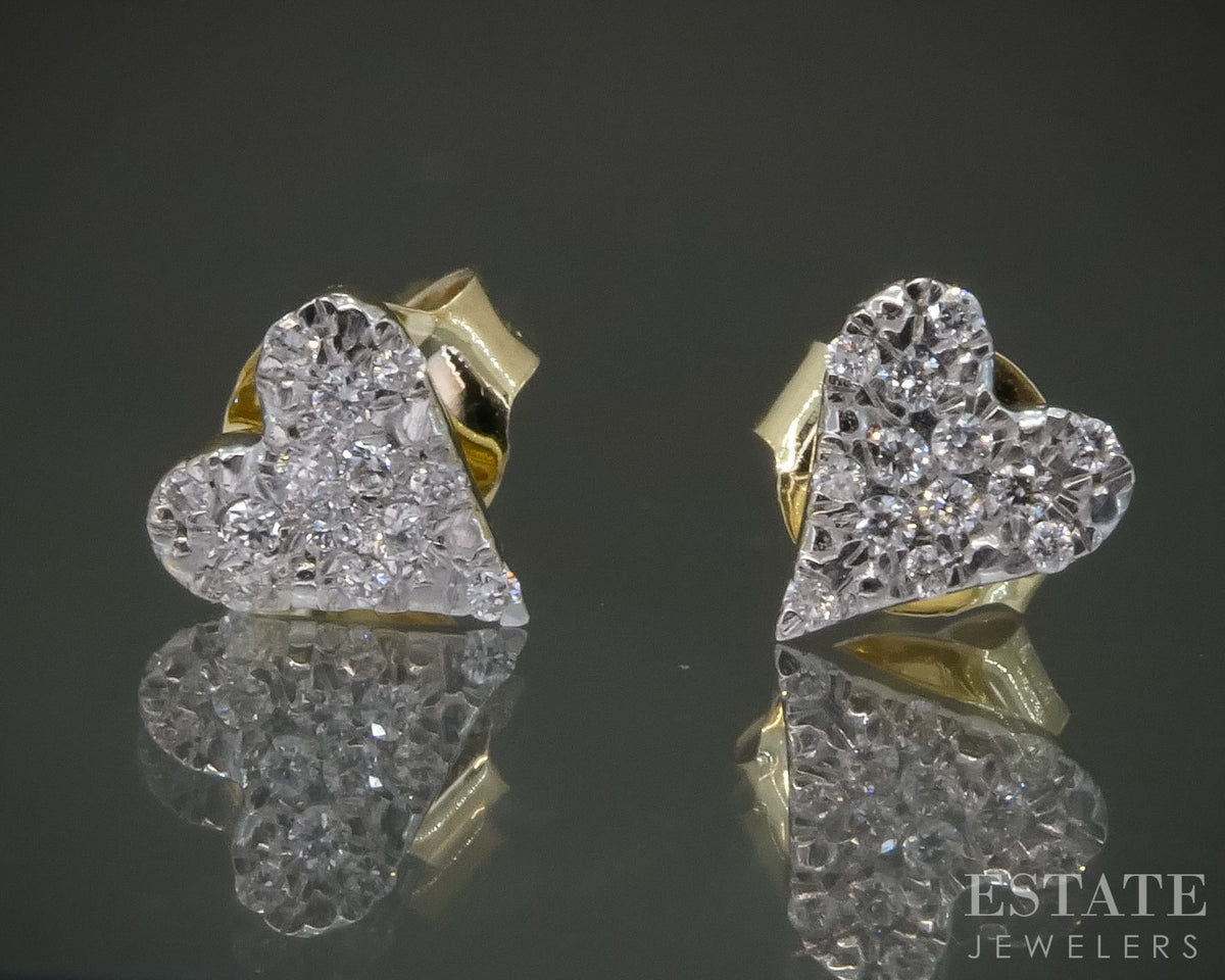 10k Yellow Gold Lab Created .08ctw Diamond Heart Stud Earrings p32515