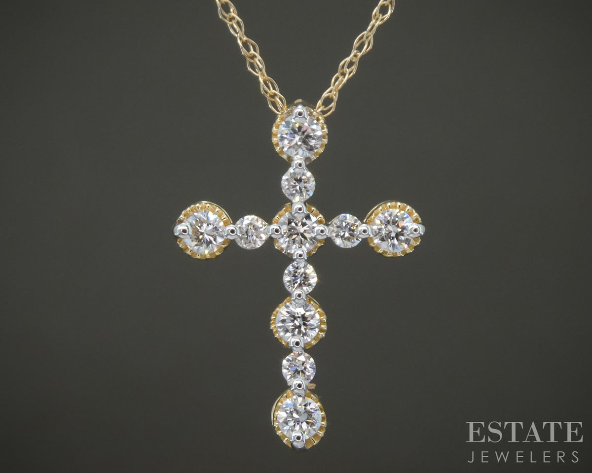 10k Yellow Gold .25ctw Lab Diamond Cross Necklace 18"L p32508