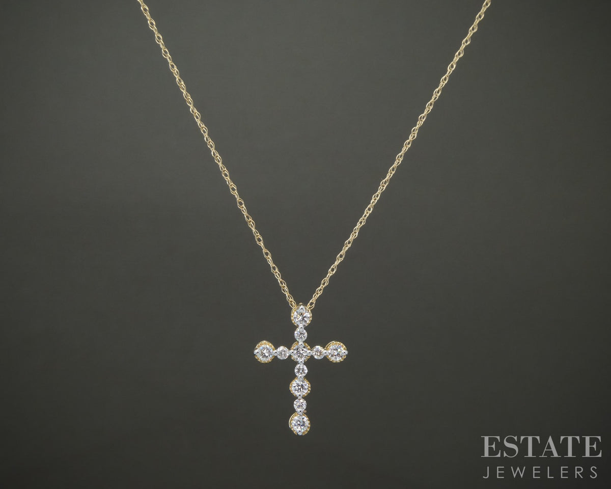 10k Yellow Gold .25ctw Lab Diamond Cross Necklace 18"L p32508