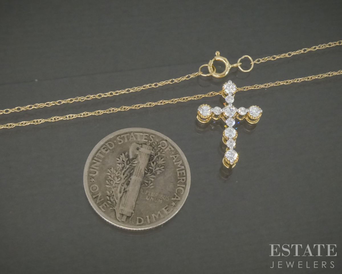 10k Yellow Gold .25ctw Lab Diamond Cross Necklace 18"L p32508