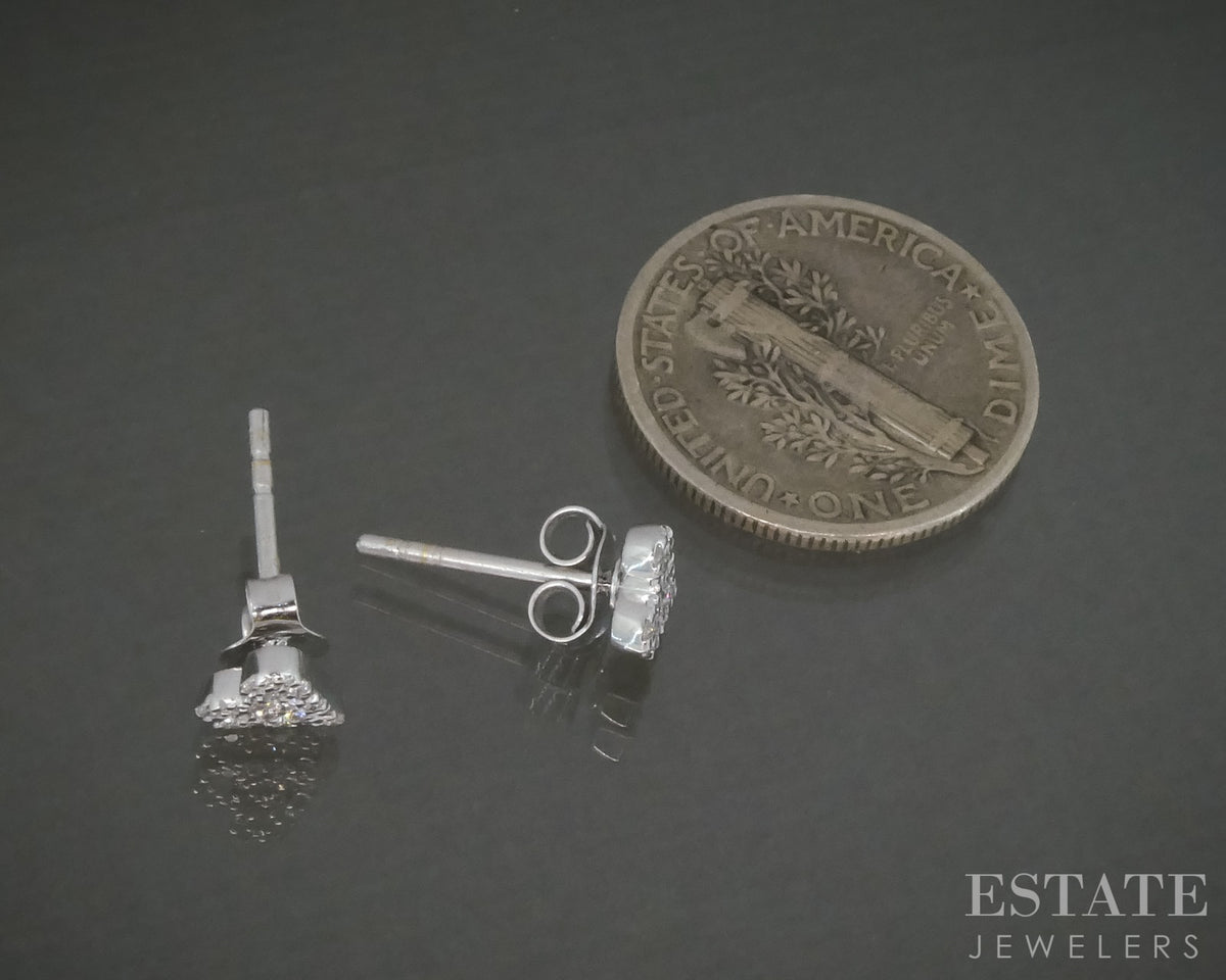 10k White Gold Lab Created .08ctw Diamond Heart Stud Earrings p32516
