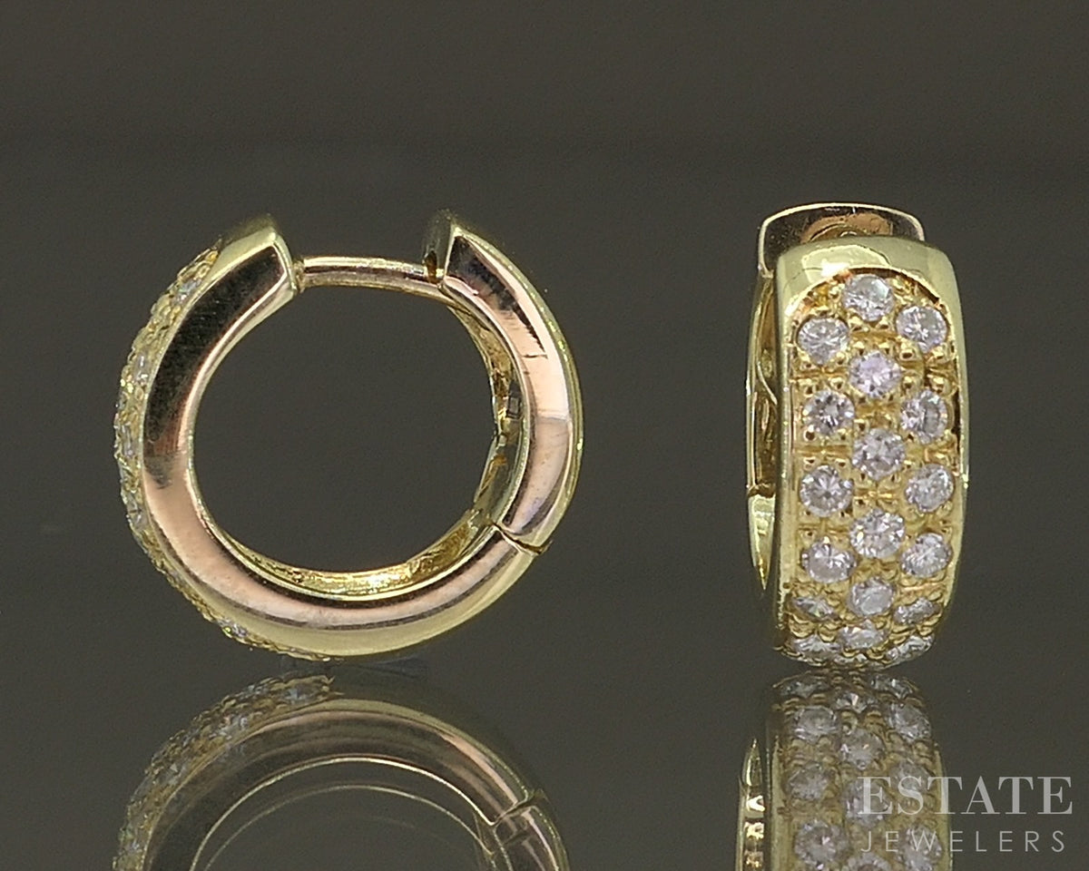 18k Yellow Gold Roberto Coin Natural Diamond Huggie Hoop Earrings 5.8g p30498