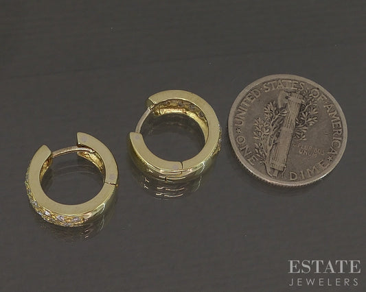 18k Yellow Gold Roberto Coin Natural Diamond Huggie Hoop Earrings 5.8g p30498