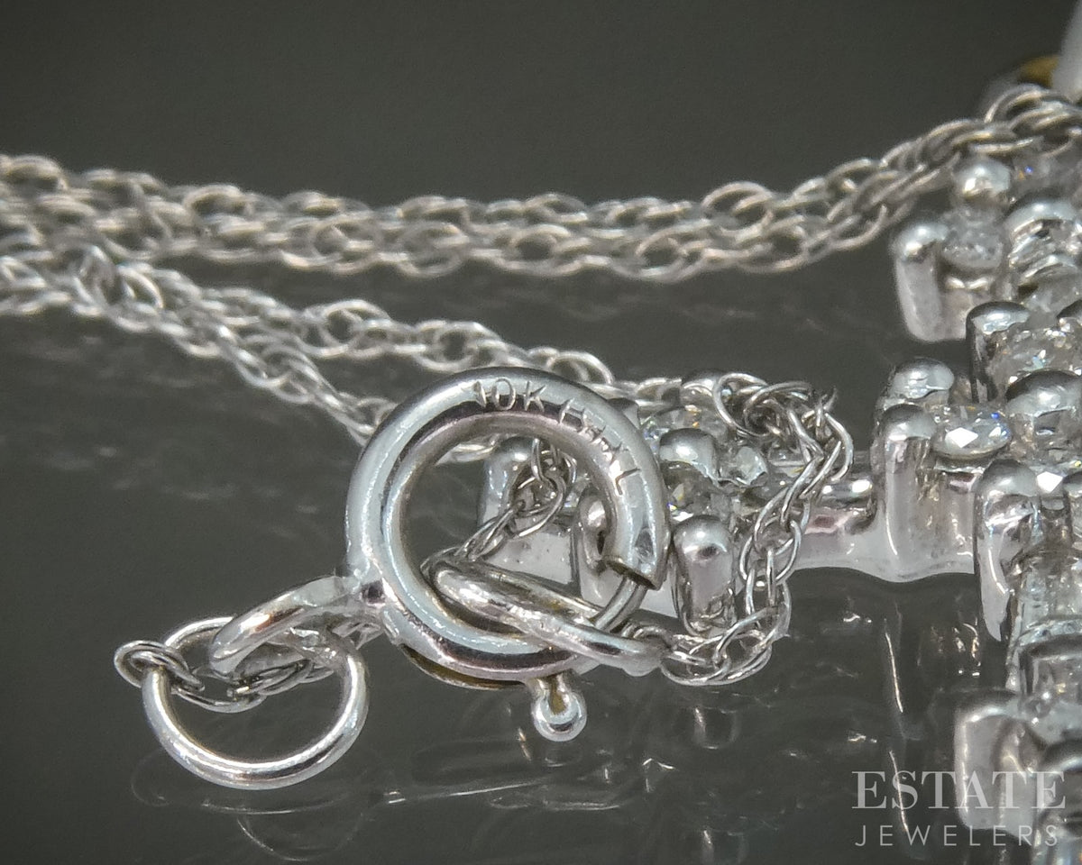 10k White Gold Natural .16ctw Diamond Cross Ladies Necklace 1.7g 18"L p28908