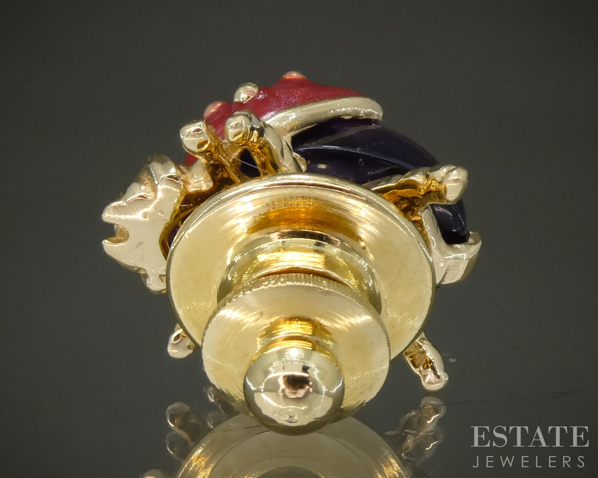 14k Yellow Gold EFFY Natural Amethyst Enameled Ladybug Pin 3.1g p30778