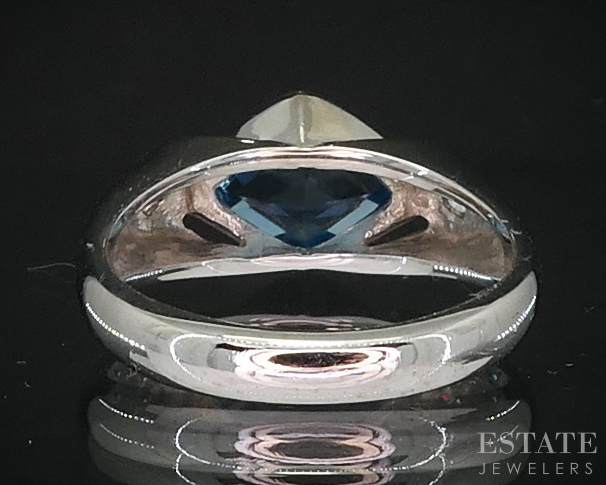 14k White Gold Natural Blue Topaz & Diamond Ladies Ring 5.2g p27058