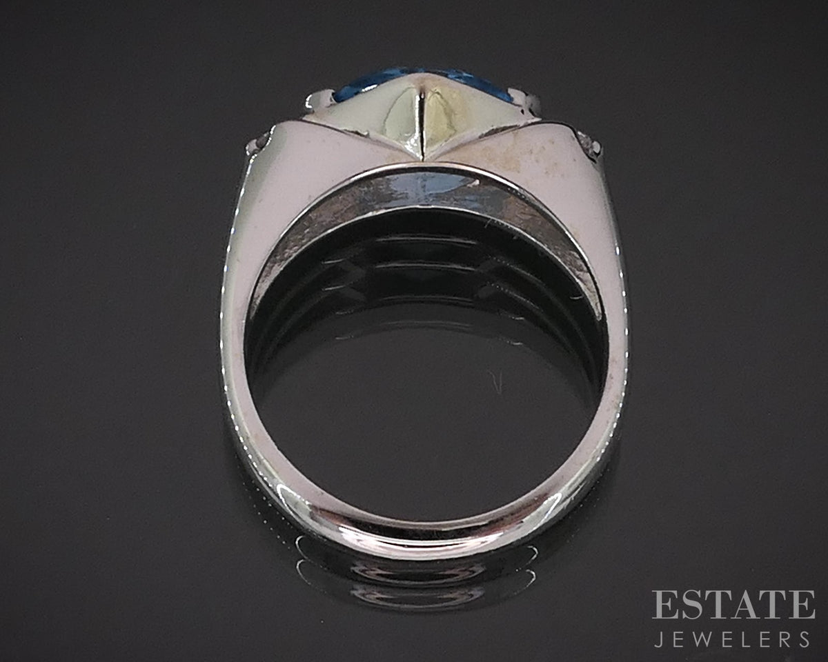14k White Gold Natural Blue Topaz & Diamond Ladies Ring 5.2g p27058