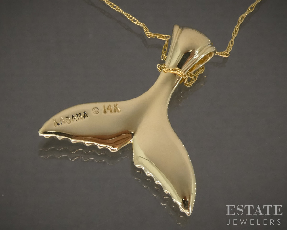 14k Yellow Gold Kabana Opal & Diamond Whale Tail Necklace 4.4g 19"L p28025