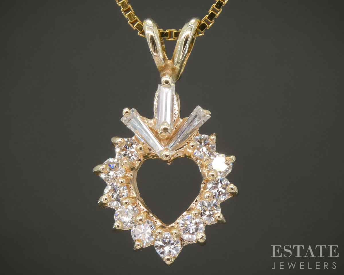 14k Yellow Gold Natural .29ctw Diamond Open Heart Ladies Necklace 3.8g p27488