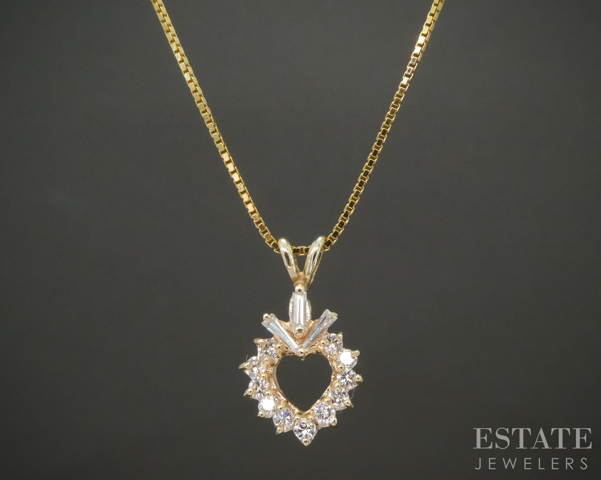 14k Yellow Gold Natural .29ctw Diamond Open Heart Ladies Necklace 3.8g p27488