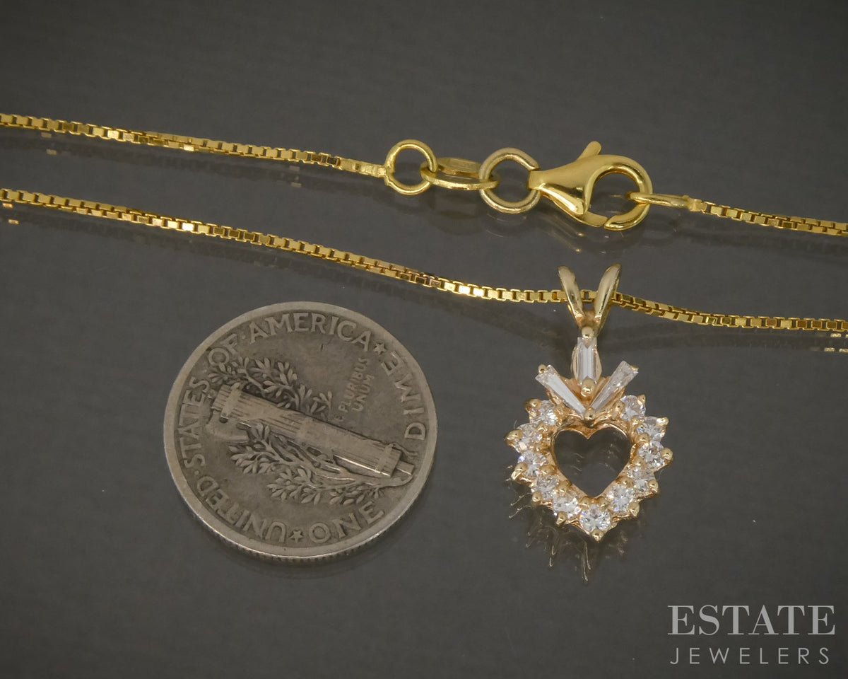 14k Yellow Gold Natural .29ctw Diamond Open Heart Ladies Necklace 3.8g p27488