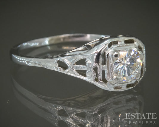 Vintage 14k White Gold Natural .25ct Diamond Filigree Engagement Ring p27675