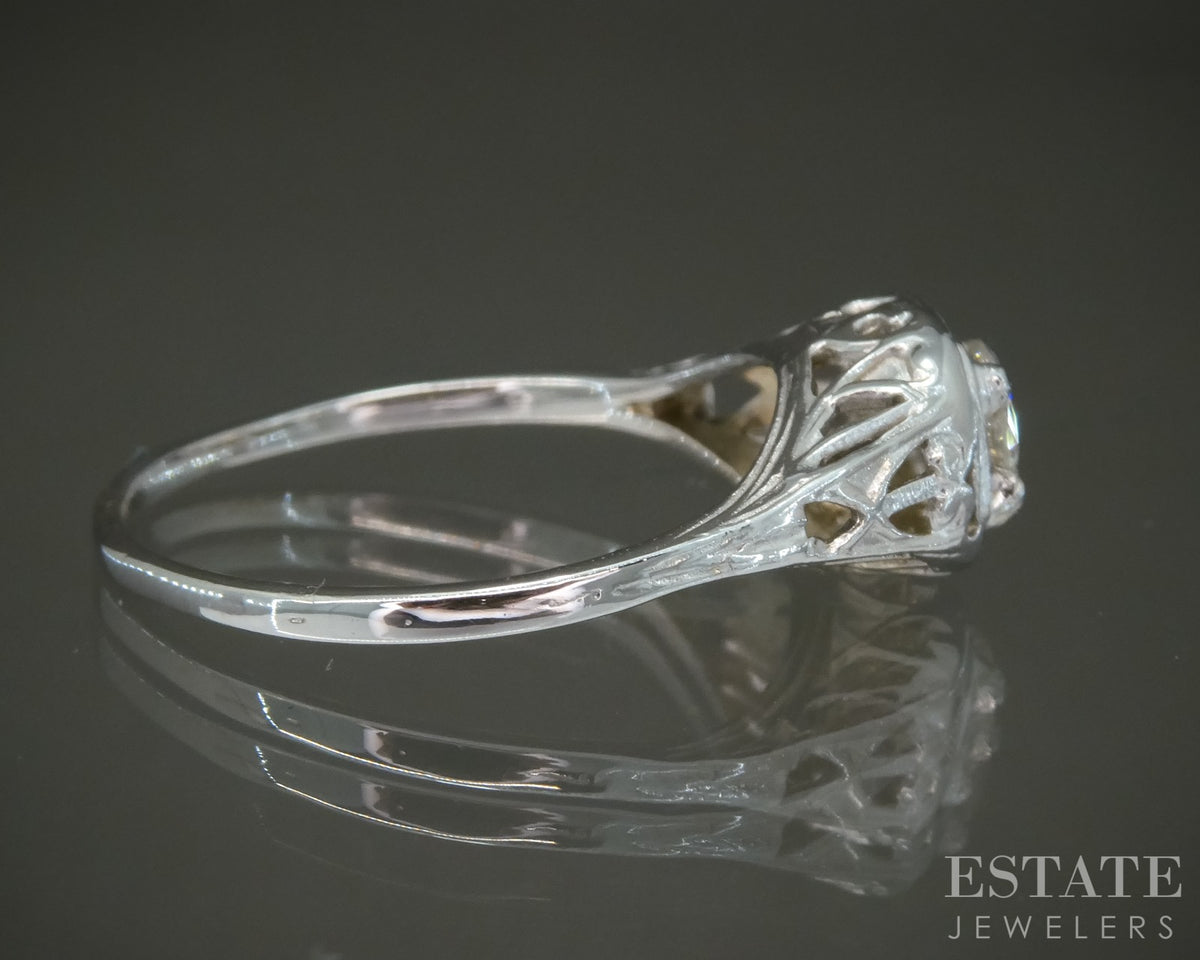 Vintage 14k White Gold Natural .25ct Diamond Filigree Engagement Ring p27675