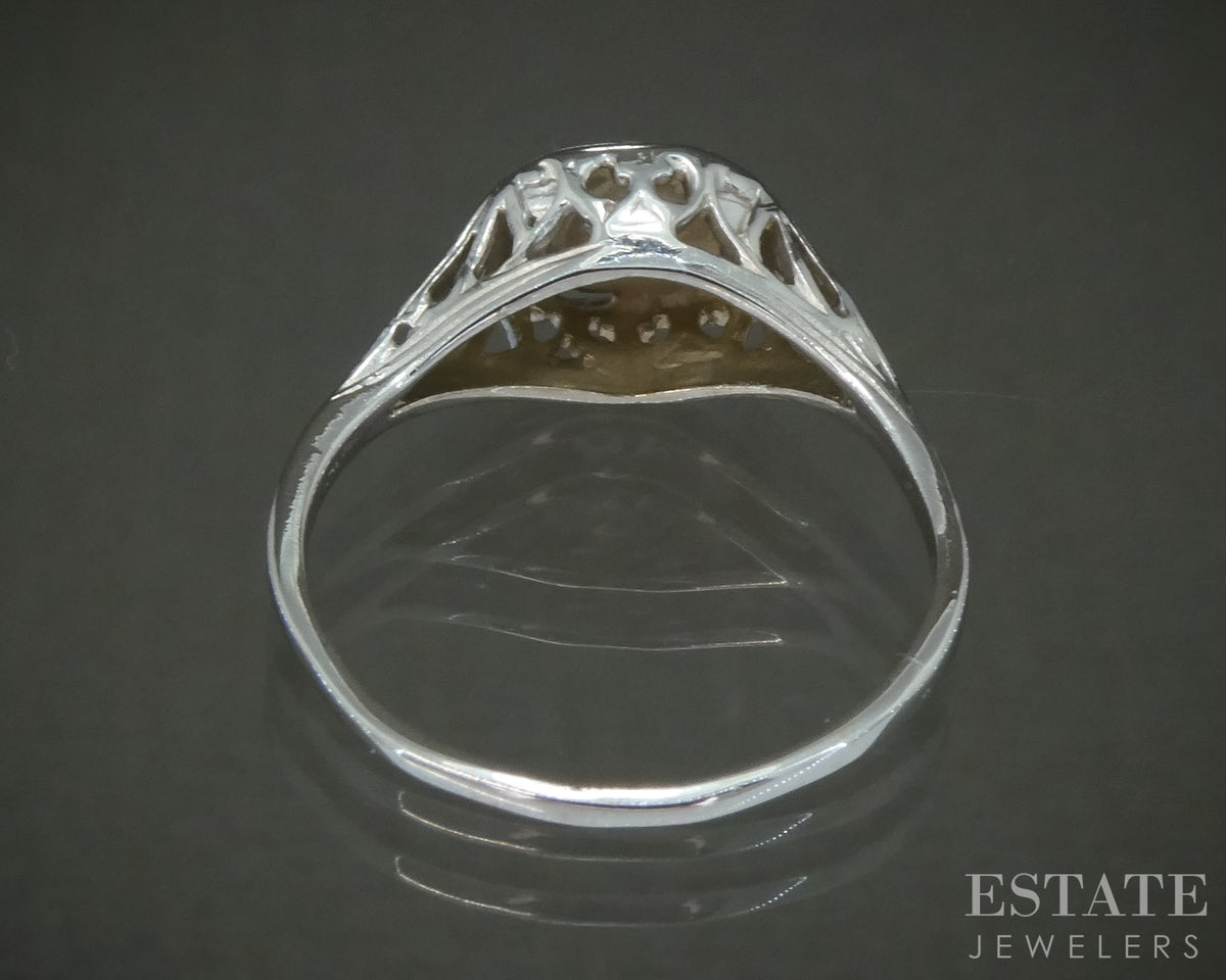 Vintage 14k White Gold Natural .25ct Diamond Filigree Engagement Ring p27675