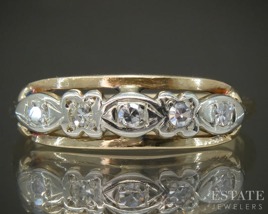 Vintage 14k Yellow & White Gold Natural Diamond Ladies Wedding Band 2.4g p28954