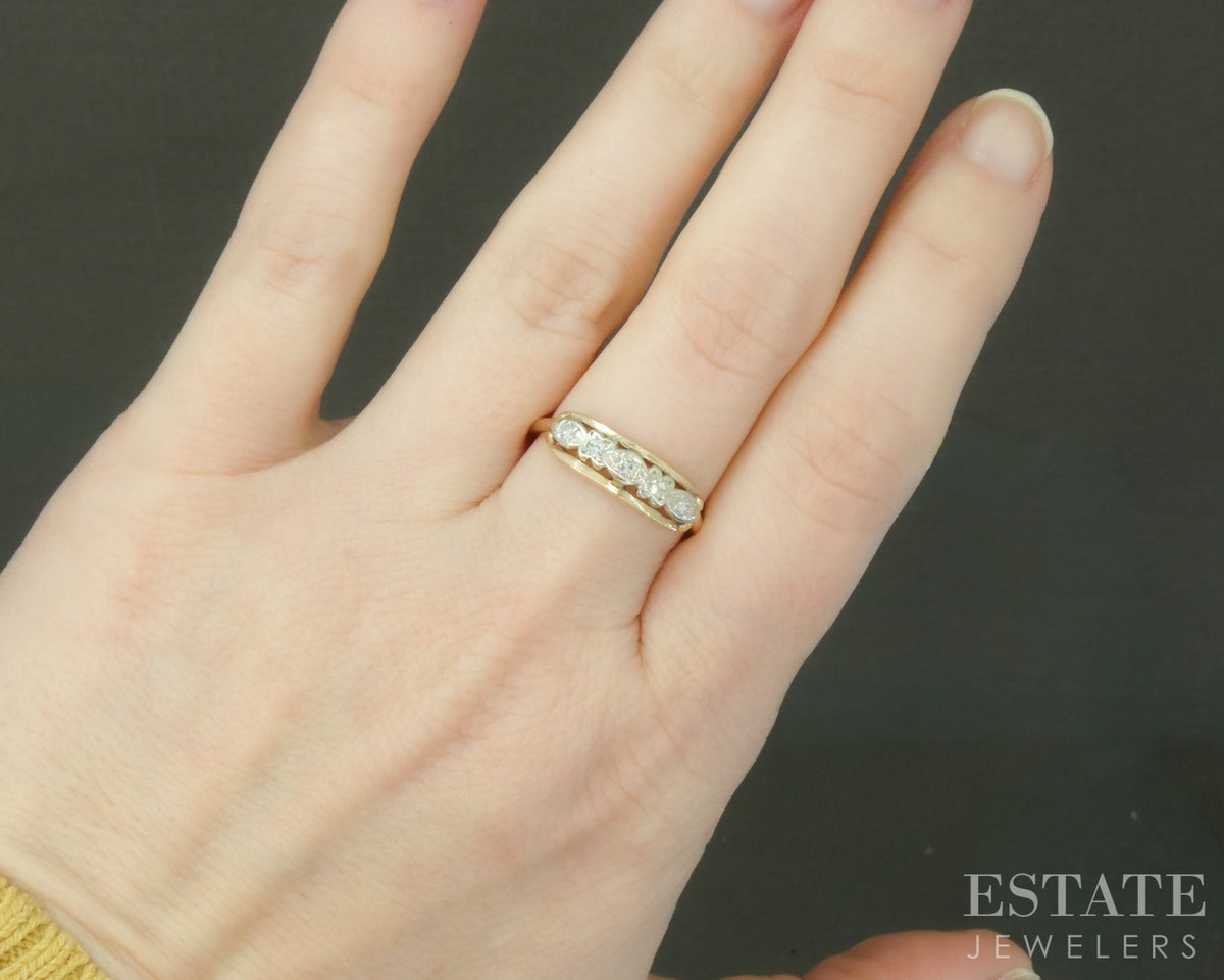 Vintage 14k Yellow & White Gold Natural Diamond Ladies Wedding Band 2.4g p28954