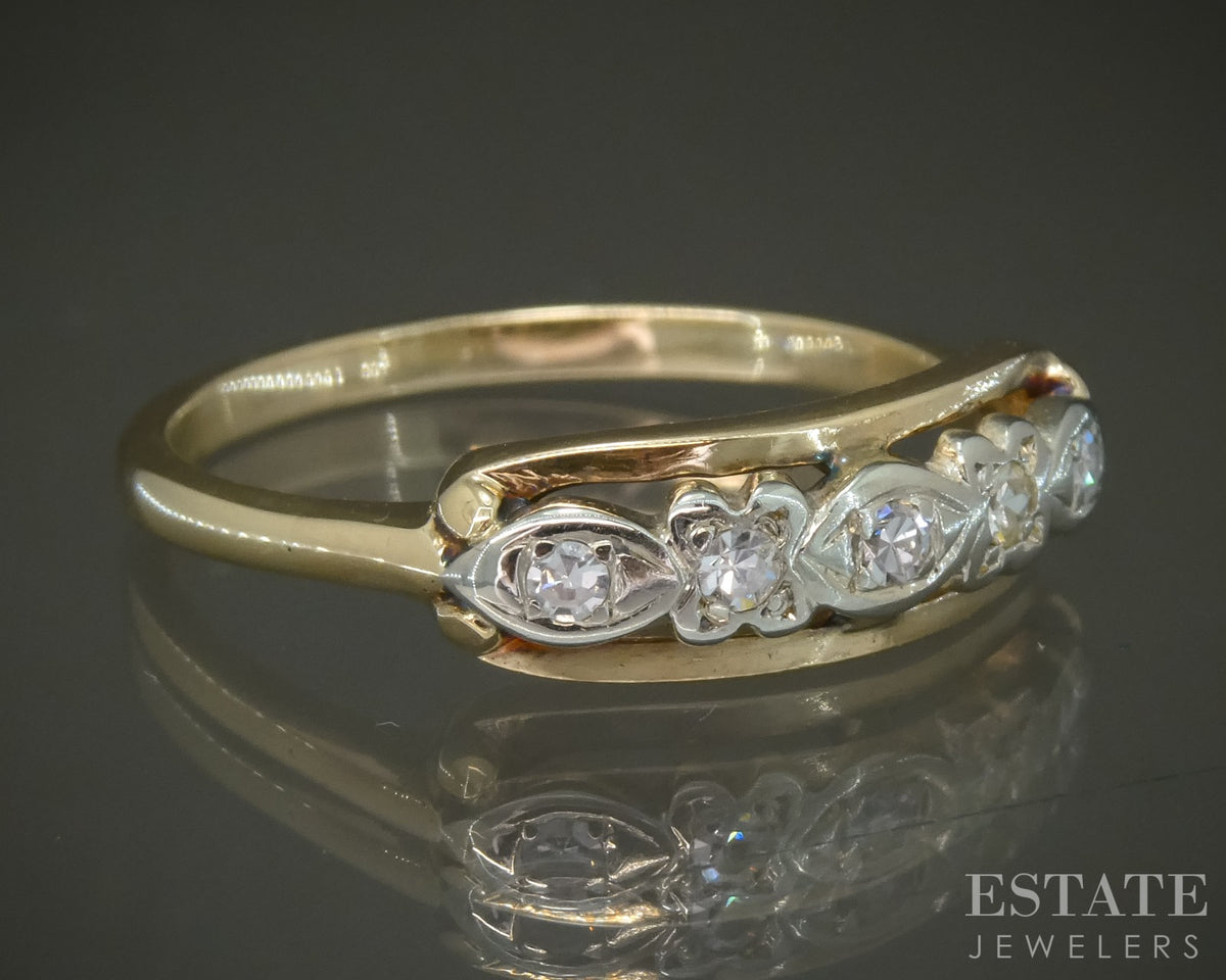 Vintage 14k Yellow & White Gold Natural Diamond Ladies Wedding Band 2.4g p28954