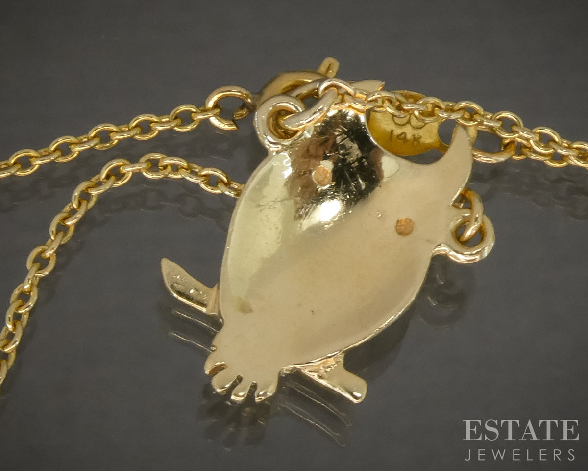 14k Yellow Gold Natural Diamond Owl Ladies Necklace 2.8g 18"L p28933