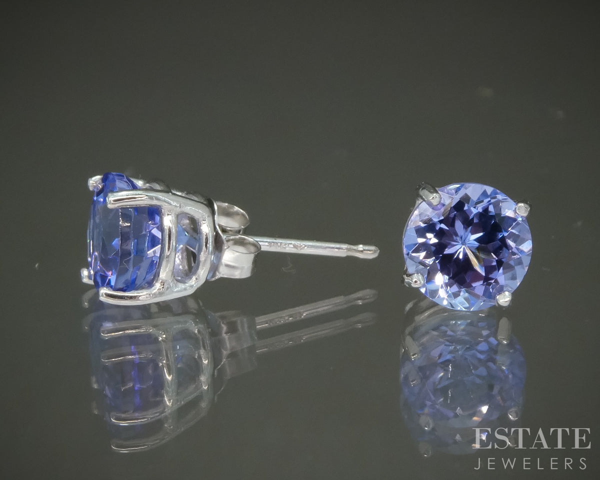 14k White Gold 6mm Round Natural Tanzanite Stud Earrings 1.3g p30552