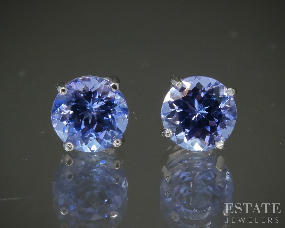 14k White Gold 6mm Round Natural Tanzanite Stud Earrings 1.3g p30552