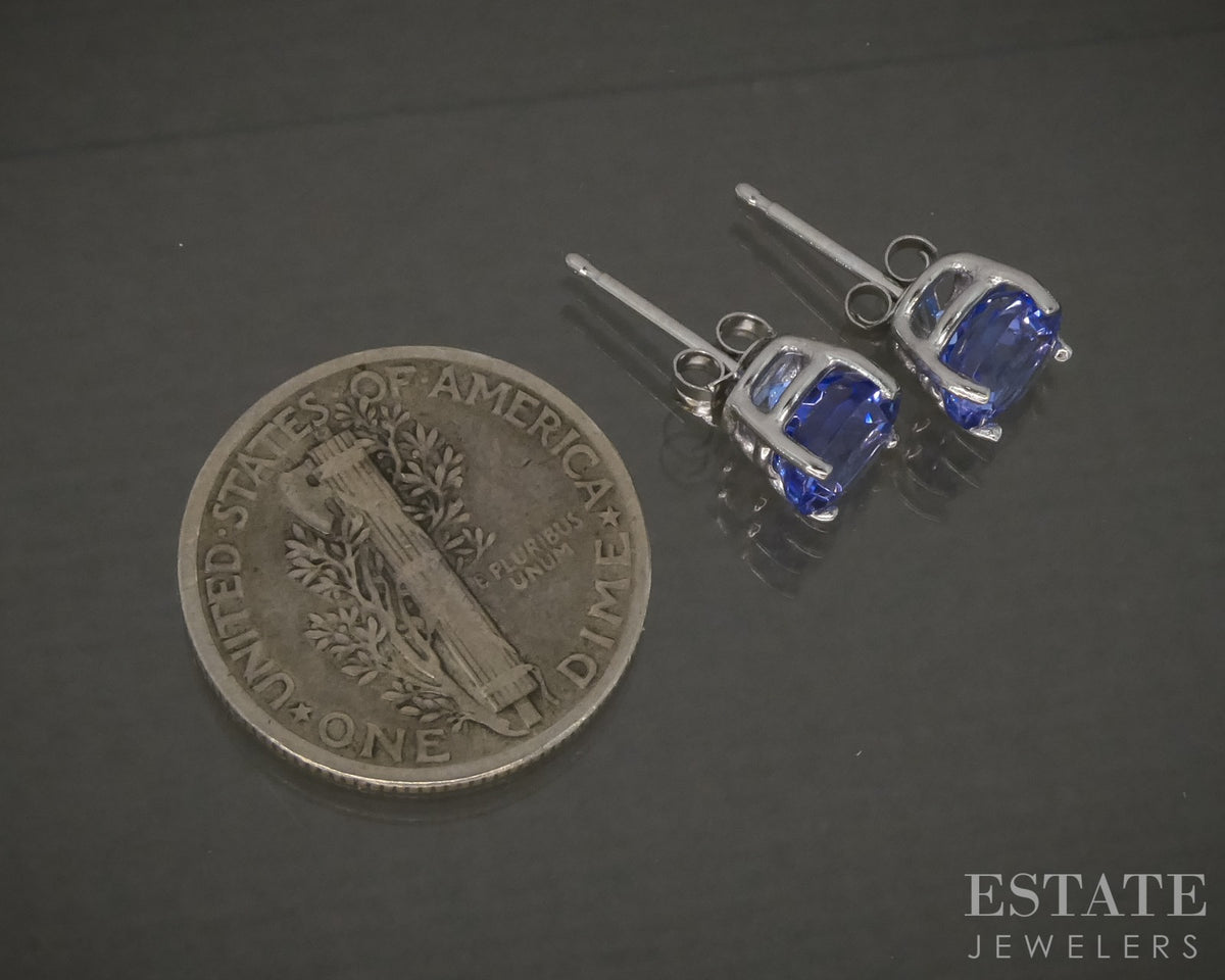 14k White Gold 6mm Round Natural Tanzanite Stud Earrings 1.3g p30552