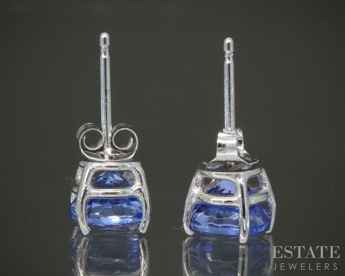 14k White Gold 6mm Round Natural Tanzanite Stud Earrings 1.3g p30552