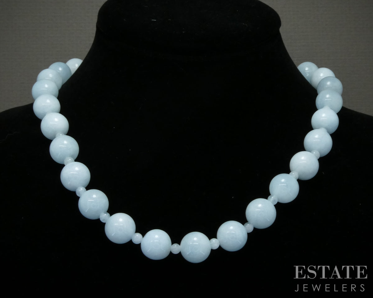 14k Yellow Gold EFFY Natural Milky Aquamarine Beaded Necklace 18"L p30601