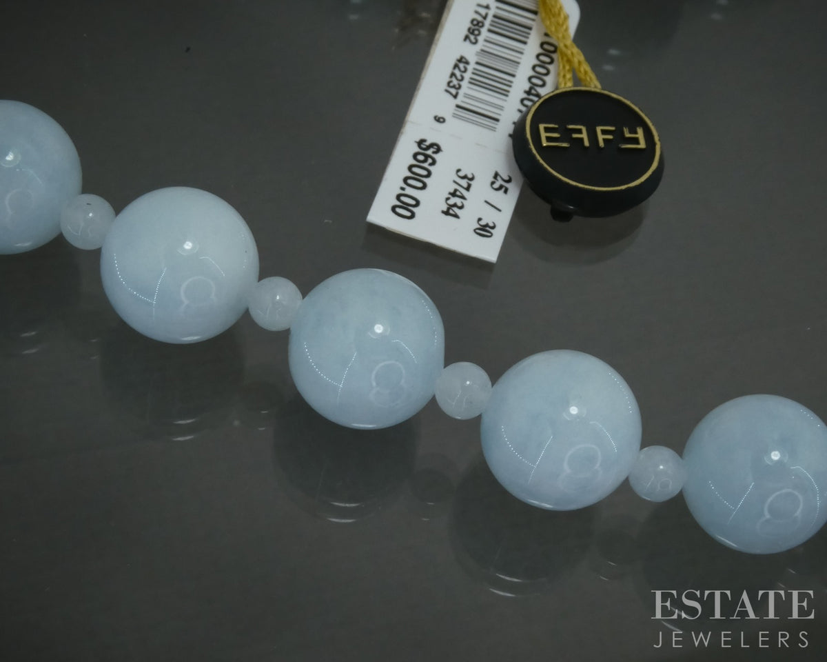 14k Yellow Gold EFFY Natural Milky Aquamarine Beaded Necklace 18"L p30601