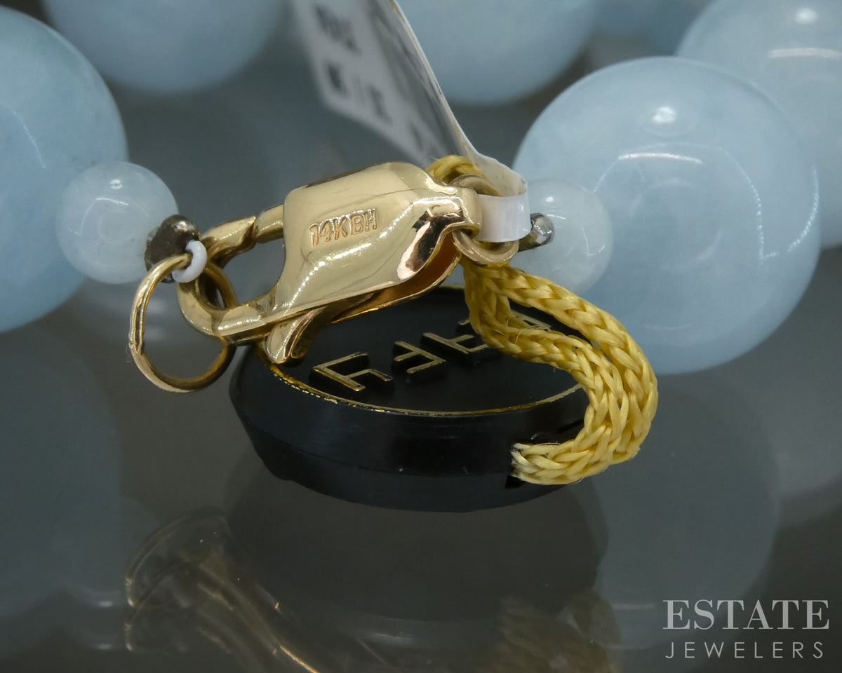 14k Yellow Gold EFFY Natural Milky Aquamarine Beaded Necklace 18"L p30601