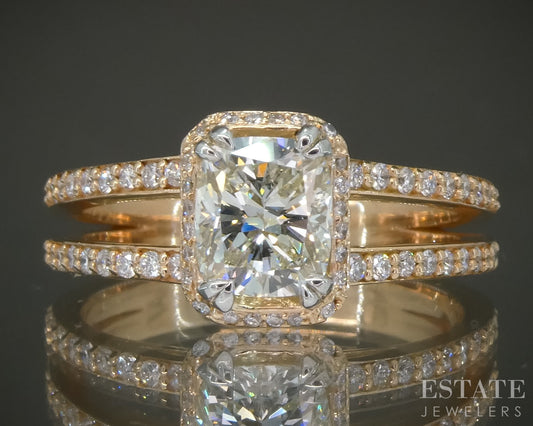 18k Yellow Gold GIA Cushion Natural 1.01ct Diamond Engagement Ring 4.1g p27930