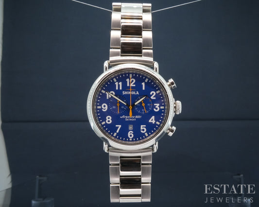 Shinola Runwell Chronograph 47mm Stainless Blue Dial Bracelet Mens Watch p26821