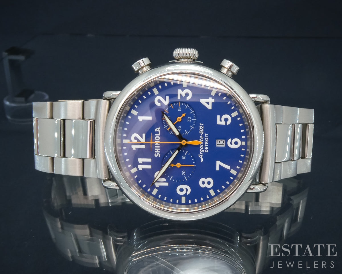 Shinola Runwell Chronograph 47mm Stainless Blue Dial Bracelet Mens Watch p26821
