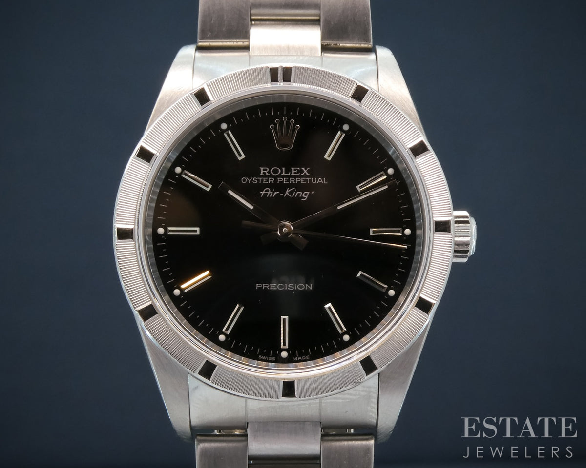 2010 Rolex Air-King 14010 Engine Turned Black Dial Mens Watch p28115