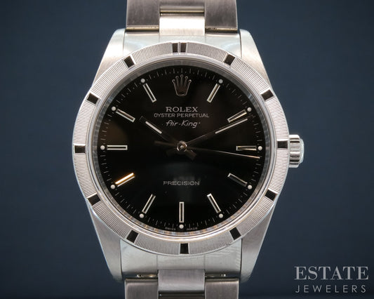 2010 Rolex Air-King 14010 Engine Turned Black Dial Mens Watch p28115