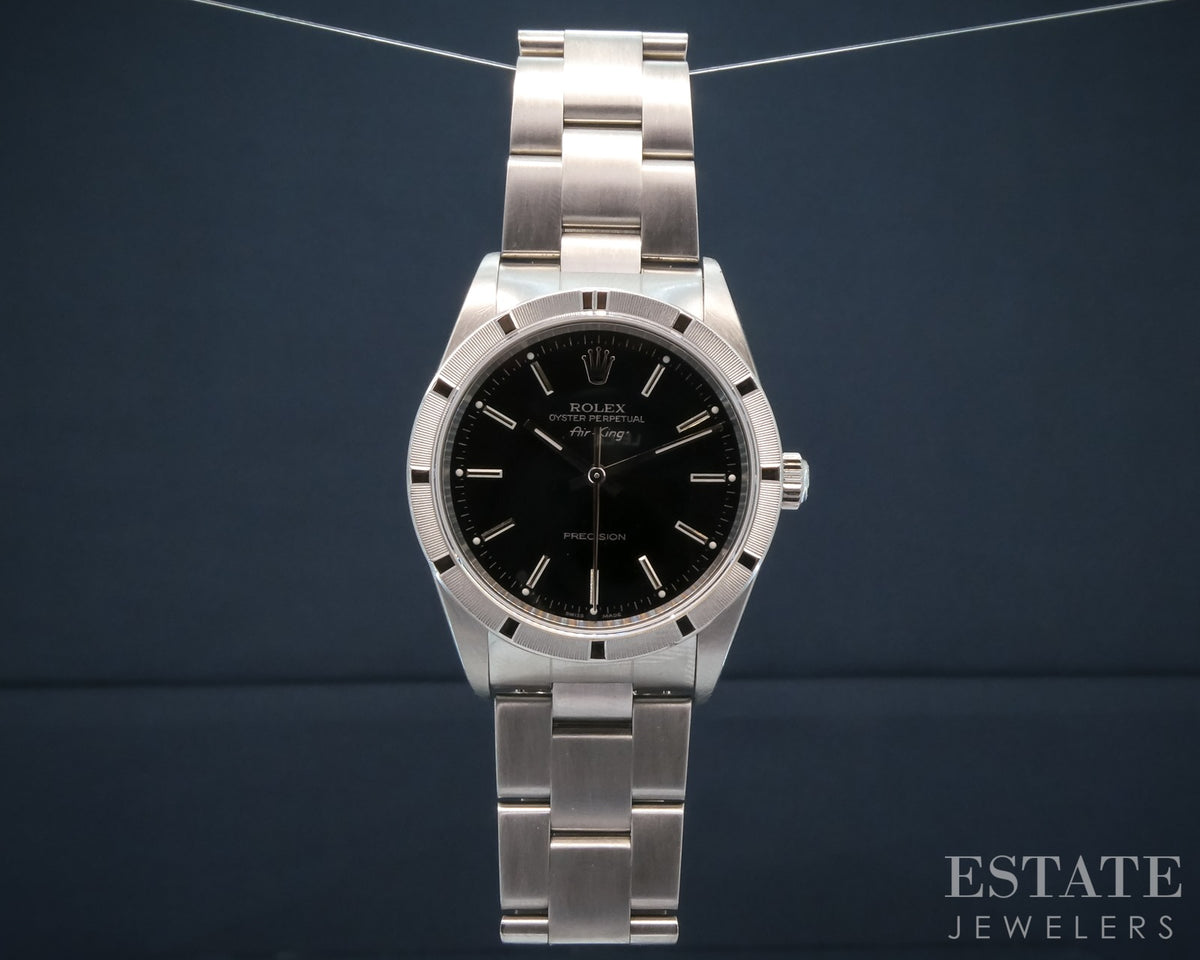 2010 Rolex Air-King 14010 Engine Turned Black Dial Mens Watch p28115