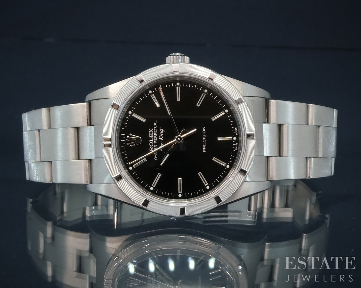 2010 Rolex Air-King 14010 Engine Turned Black Dial Mens Watch p28115