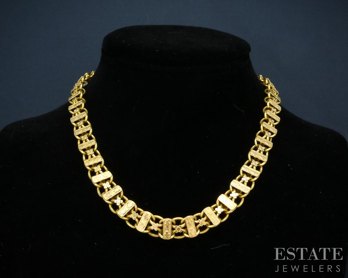 Antique Victorian 14k Yellow Gold Book Chain Ladies Necklace 27.5g 17.5"L p27324