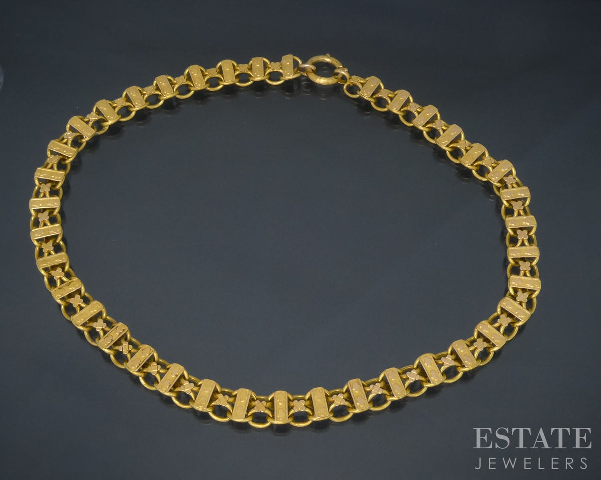 Antique Victorian 14k Yellow Gold Book Chain Ladies Necklace 27.5g 17.5"L p27324