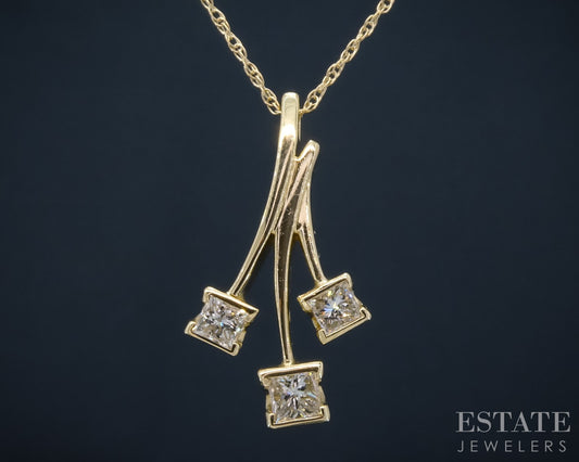 14k Yellow Gold Natural .75ctw Diamond Spray Ladies Necklace 4.9g 18"L p29763