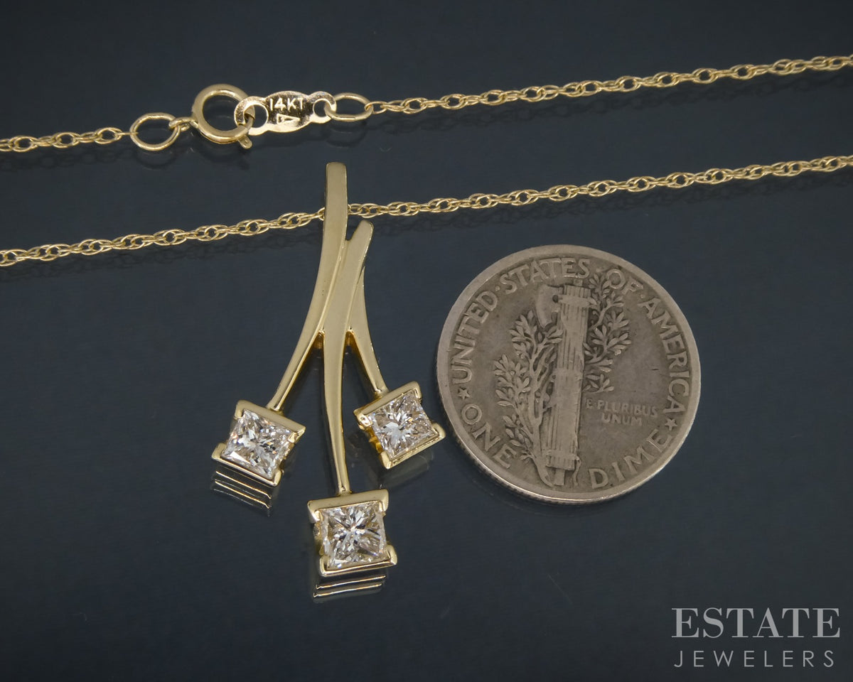 14k Yellow Gold Natural .75ctw Diamond Spray Ladies Necklace 4.9g 18"L p29763