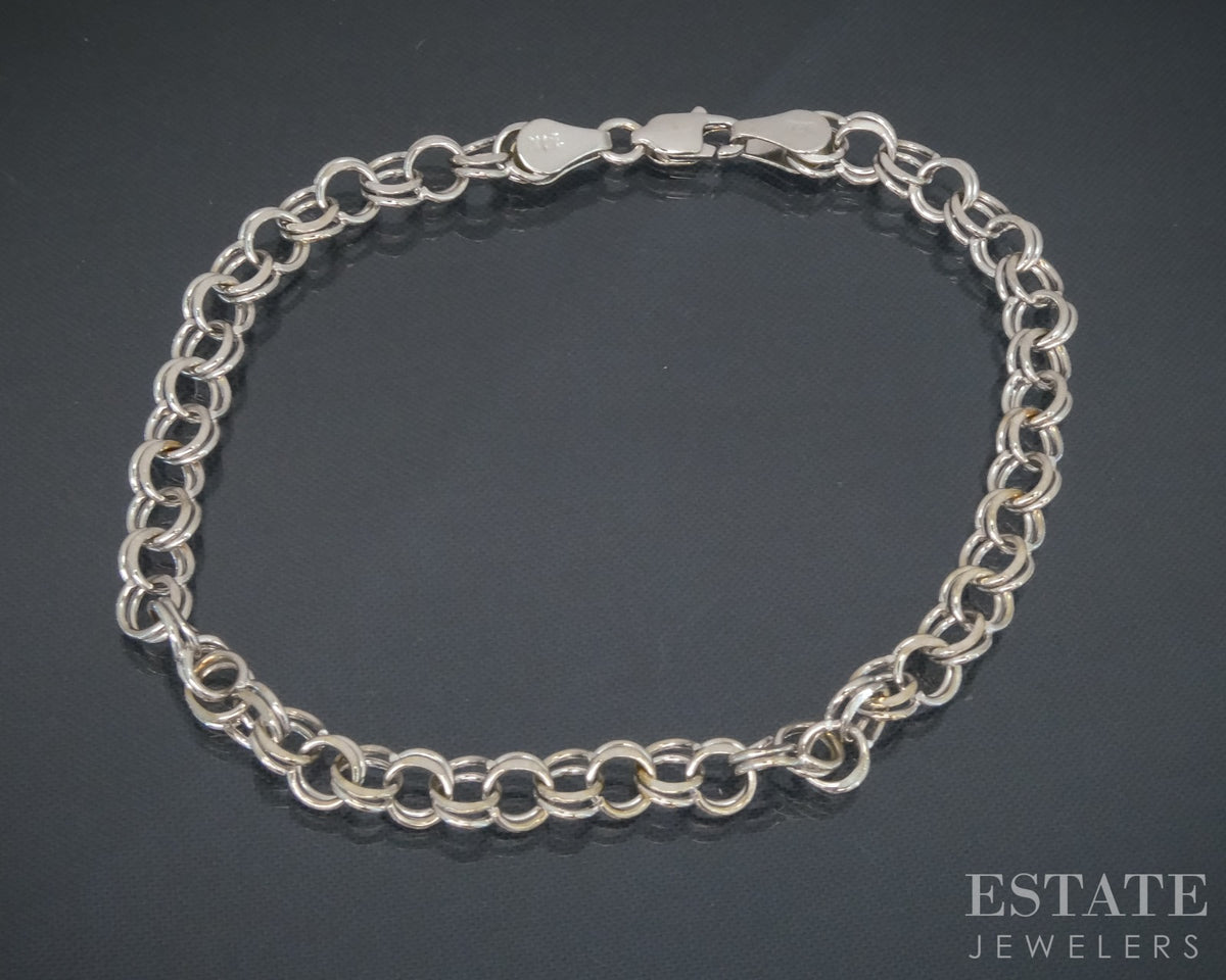 14k White Gold Double Charm Chain Link Bracelet 5.6g 7.25"L p30466