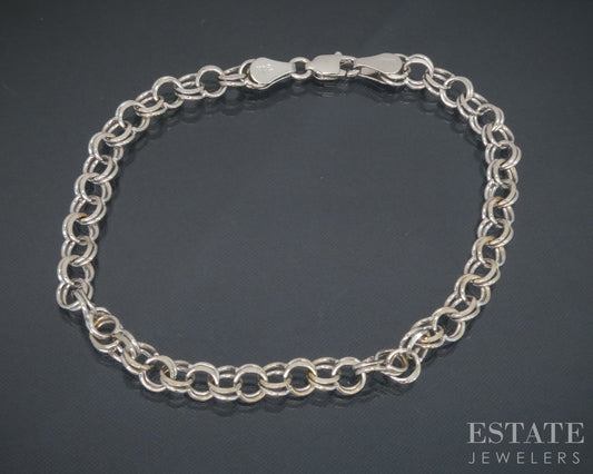 14k White Gold Double Charm Chain Link Bracelet 5.6g 7.25"L p30466