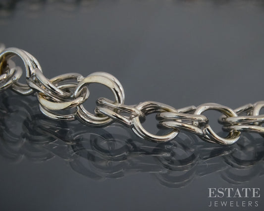 14k White Gold Double Charm Chain Link Bracelet 5.6g 7.25"L p30466