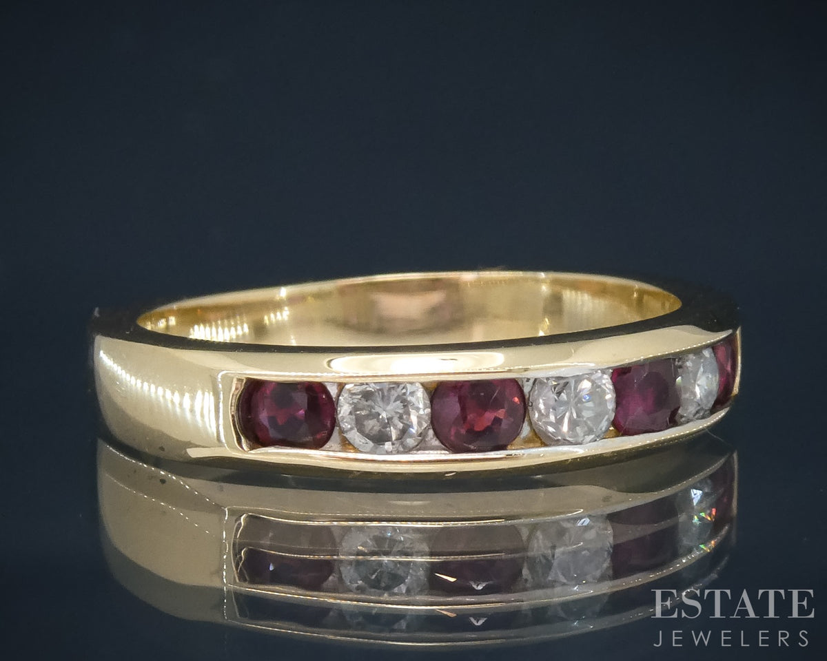 14k Yellow Gold Natural Ruby & Diamond Ladies Band Ring 3.4g p30596